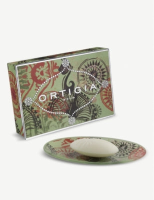 Ortigia Sicilia Fico D'India scented soap and glass plate 40g, UK version