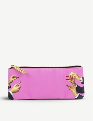 Seletti lipstick-print faux-leather pencil case 21cm, UK version