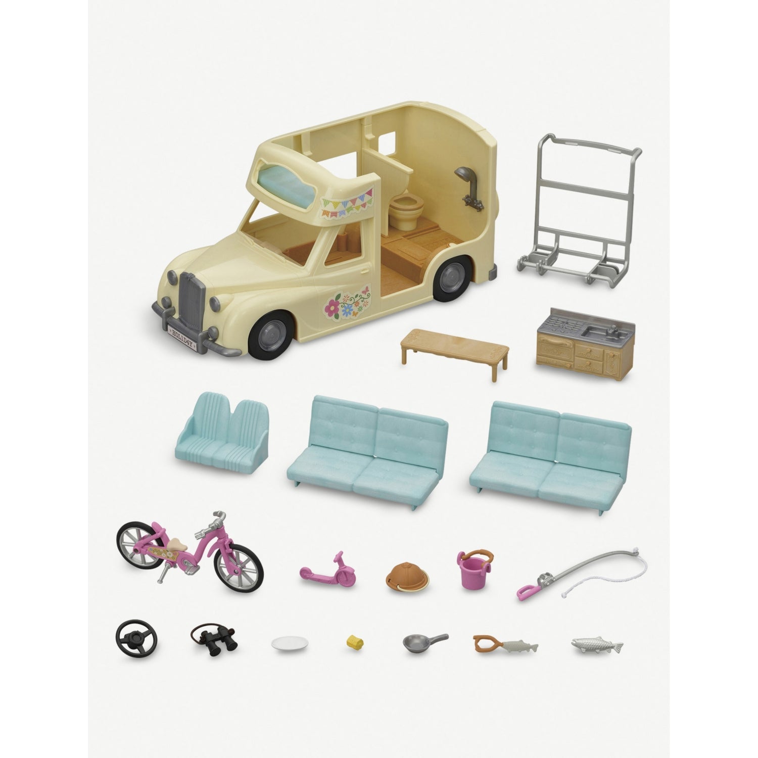 Sylvanian Families Family Campervan toy with 39 pieces, imported from the UK