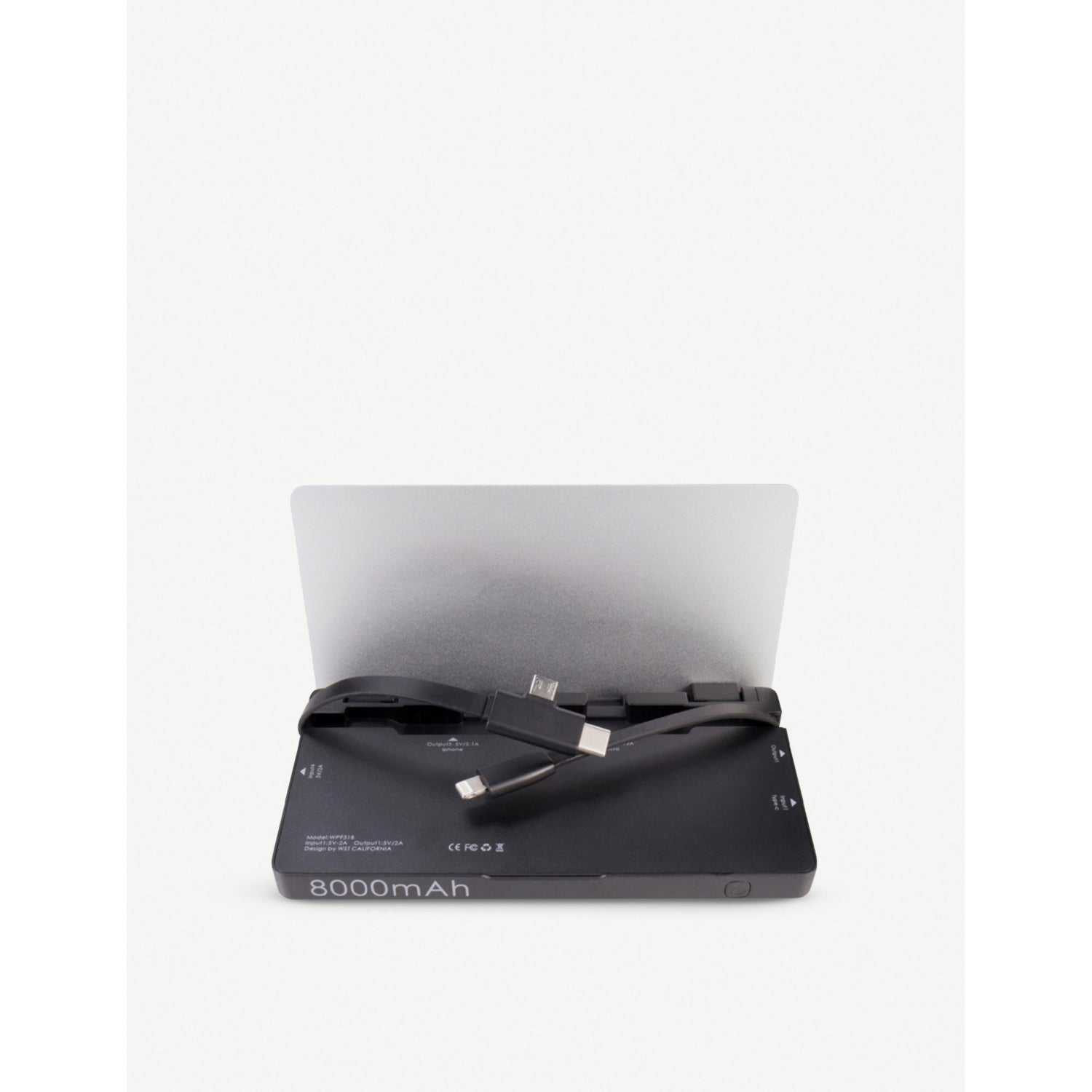 Power Bank Station x3 silver with built-in charging cables - British product