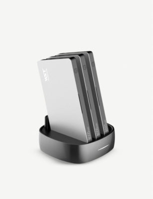 Power Bank Station x3 silver with built-in charging cables - British product