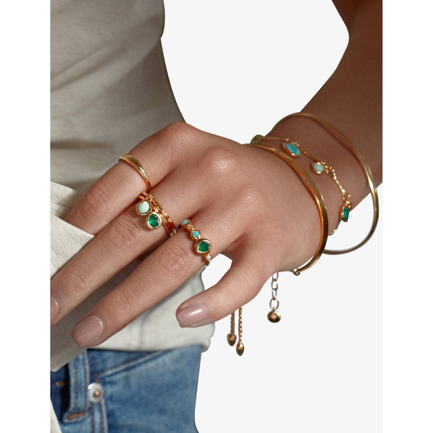 Monica Vinader multi gemstone ring 18ct gold-plated sterling silver (British brand)