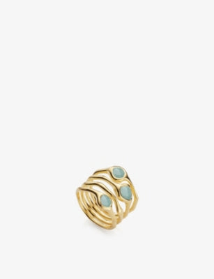 Monica Vinader Siren Cluster Stacked 18ct Gold-Plated Vermeil Aquamarine Cocktail Ring