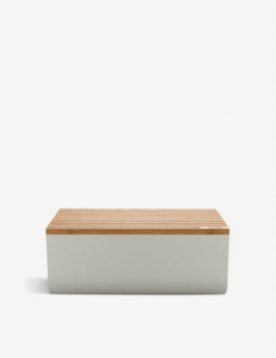 Alessi steel breadbox with bamboo top, UK version