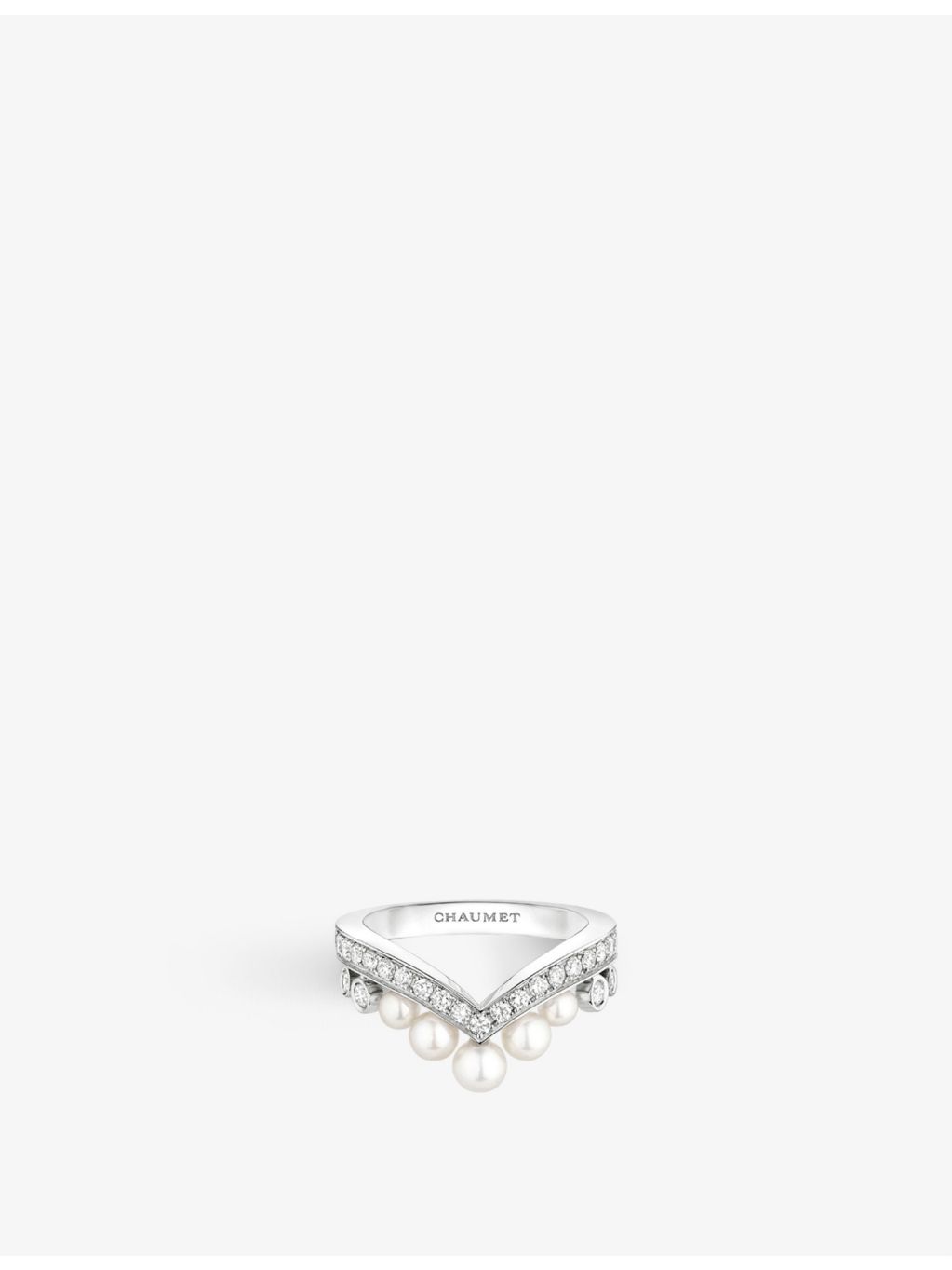 Chaumet 18ct white gold diamond and pearl ring, imported from the UK