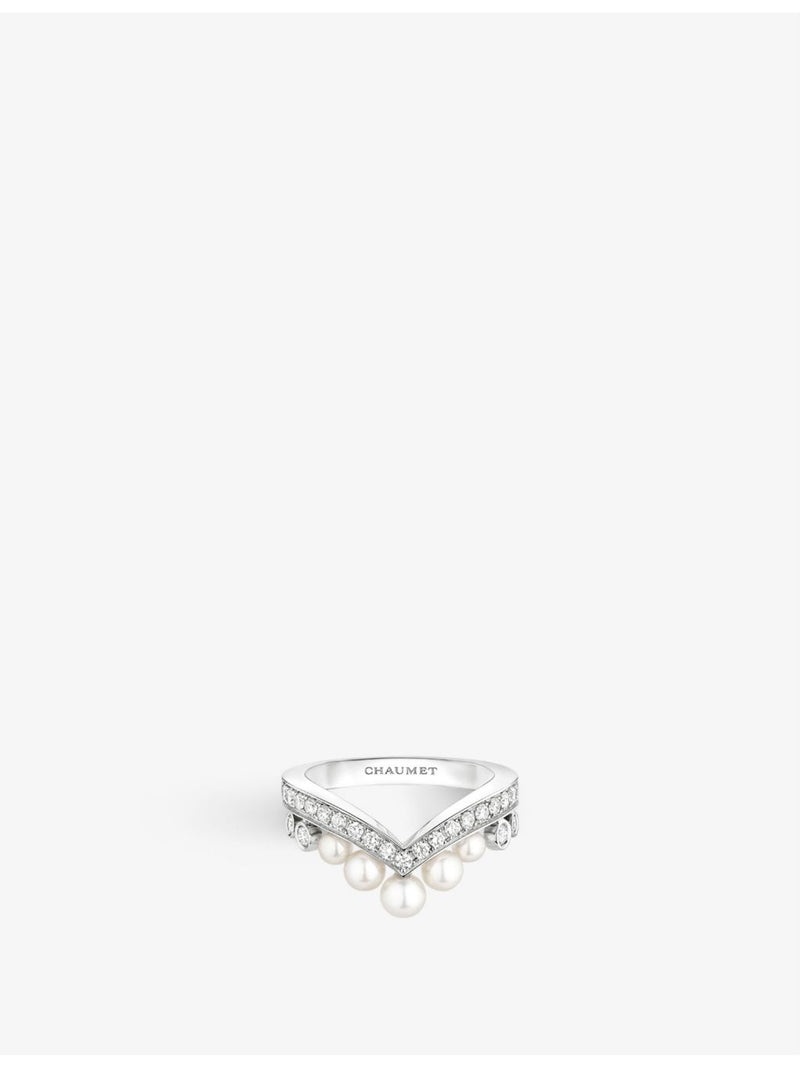 Chaumet 18ct white gold diamond and pearl ring, imported from the UK