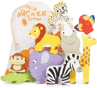 Le Toy Van Africa stacking tower and bag, imported from the UK