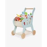 Le Toy Van wooden shopping trolley with storage and chalkboard - British product