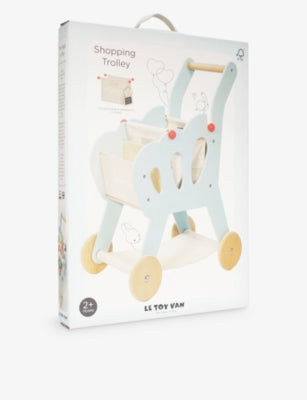 Le Toy Van wooden shopping trolley with storage and chalkboard - British product