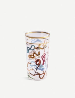 Seletti Toiletpaper snakes print glass tumbler 13cm, UK version