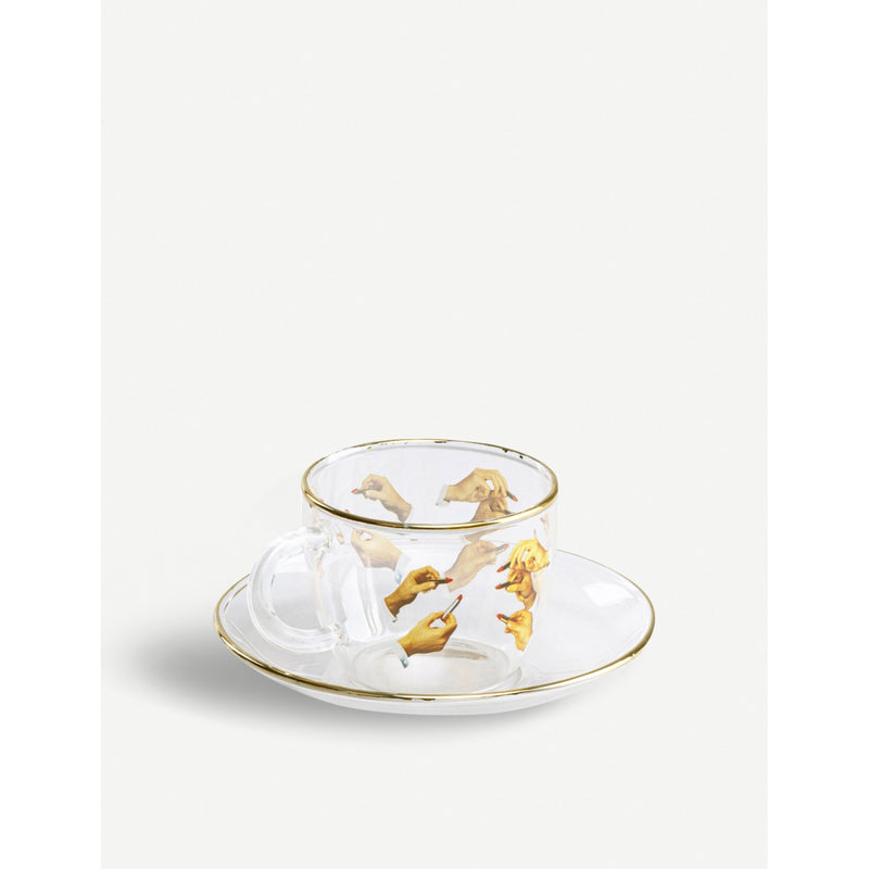 Seletti lipstick-printed glass coffee set with gold accents - British product