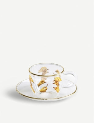 Seletti lipstick-printed glass coffee set with gold accents - British product