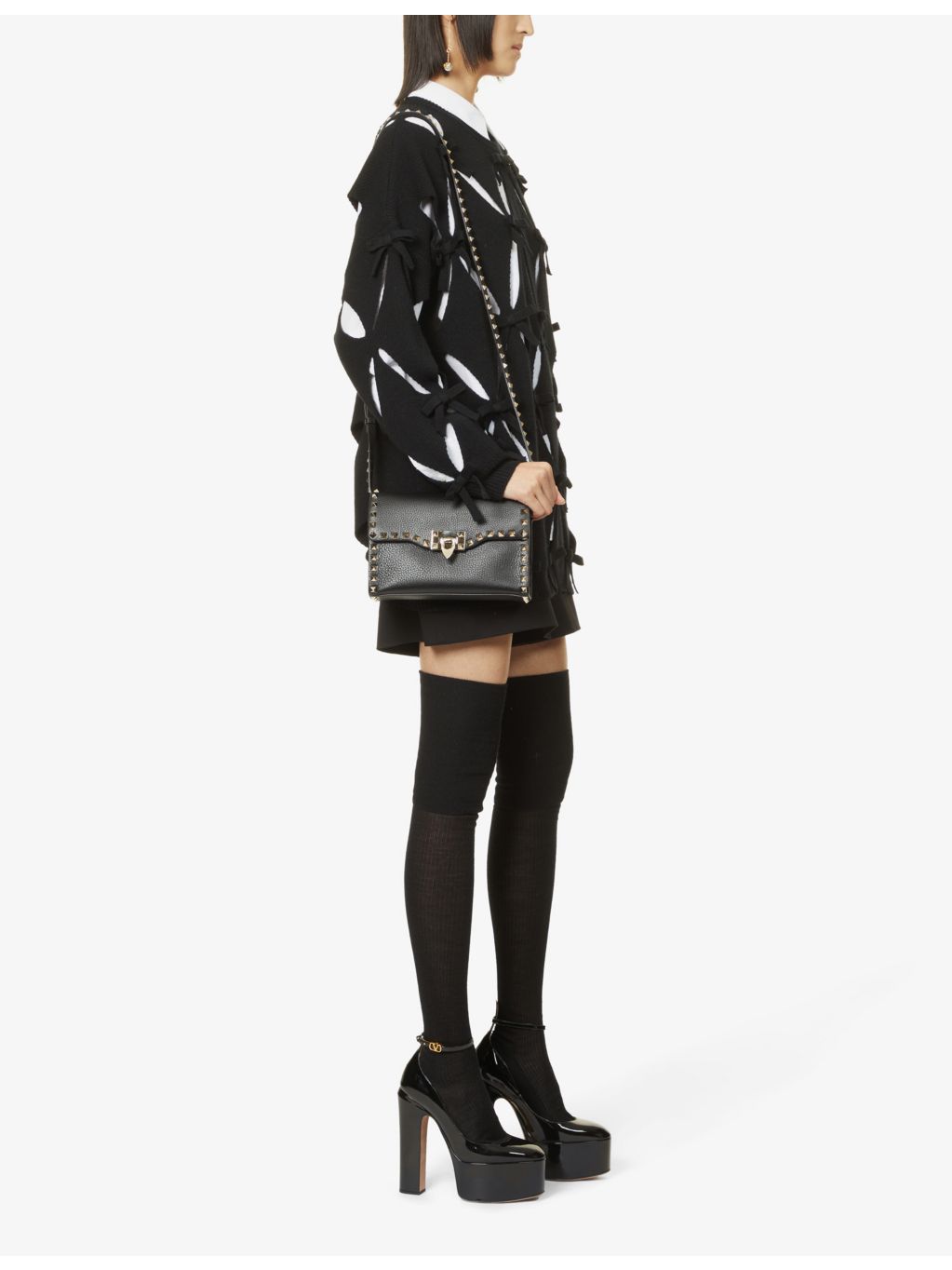 Valentino Garavani Rockstud leather crossbody satchel with gold-tone hardware (British brand)