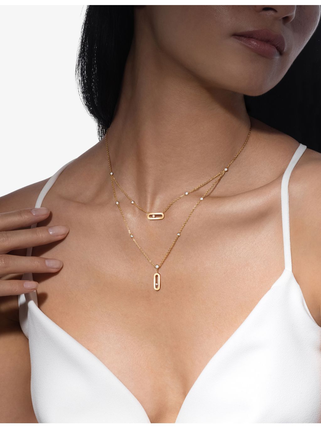 Messika 18ct yellow gold diamond necklace 0.03ct, imported from the UK
