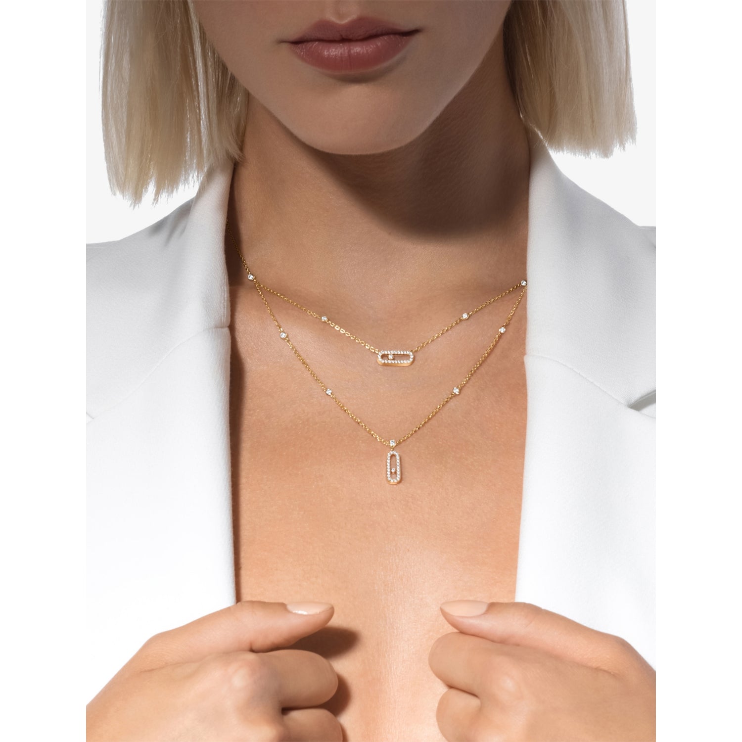 Messika Move Uno two-row pavé 18ct gold diamond necklace, UK version