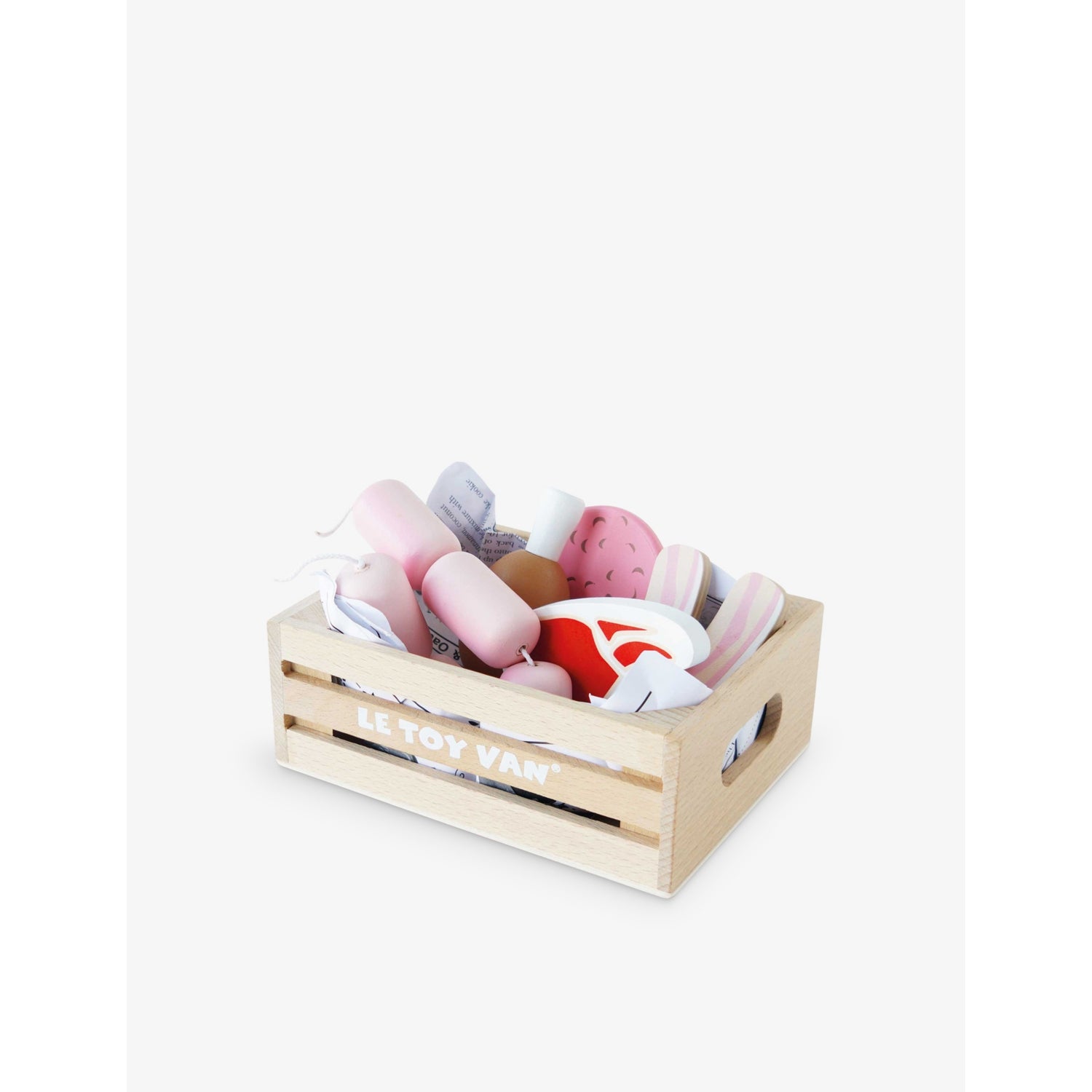 Le Toy Van wooden meat crate toy set, imported from the UK
