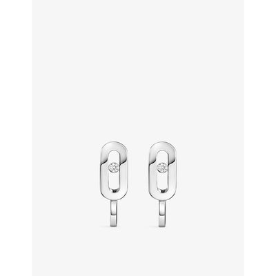 selfridges Messika Move Mini Uno 18ct White-Gold and Diamond Earrings- Buy online at McGrocer