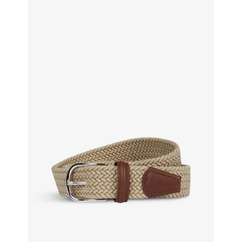 Woven stretch-elastic and leather belt - BEIGE - 32