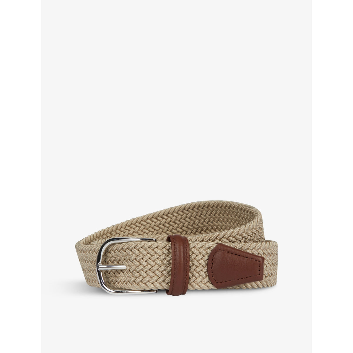 Woven stretch-elastic and leather belt - BEIGE - 32