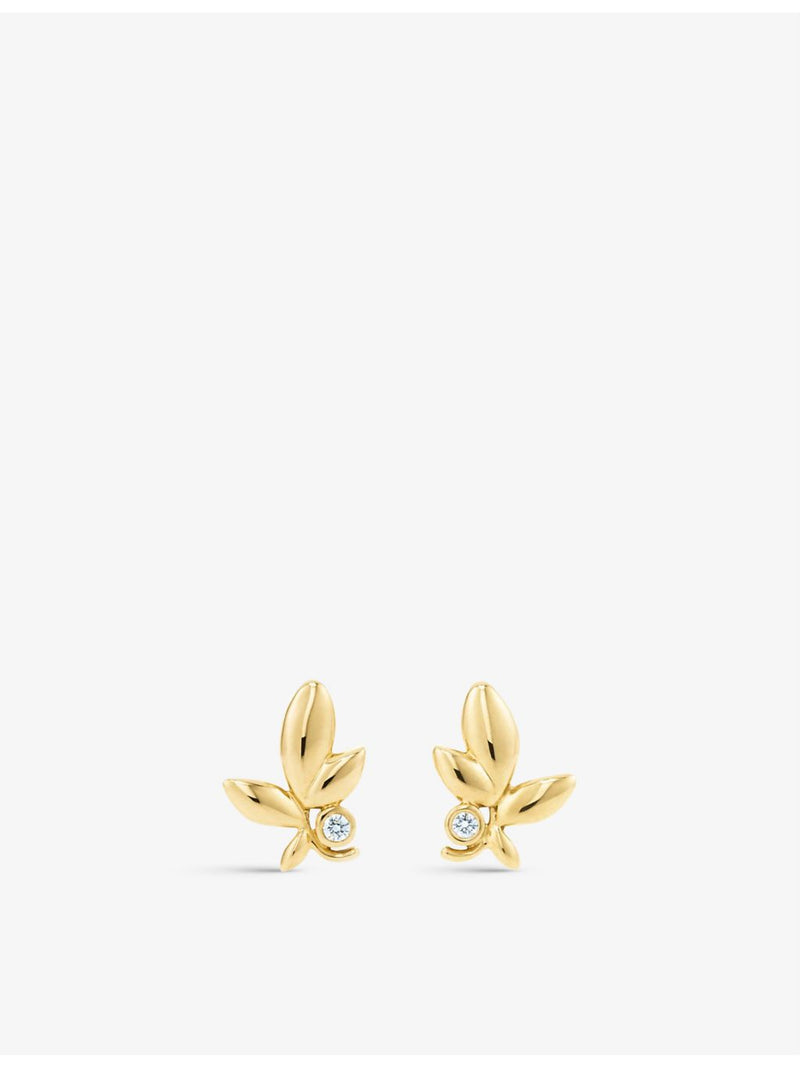Olive Leaf diamond and 18ct yellow-gold earrings