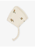 Organic Zoo baby bonnet olive print 0-12 months, imported from the UK