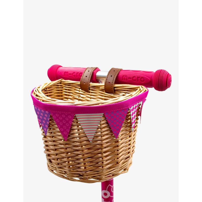 Micro wicker bike basket with bunting embellishment (British brand)
