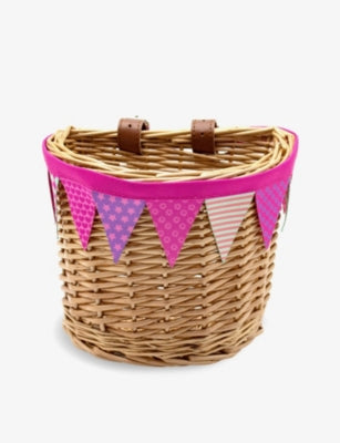 Micro wicker bike basket with bunting embellishment (British brand)