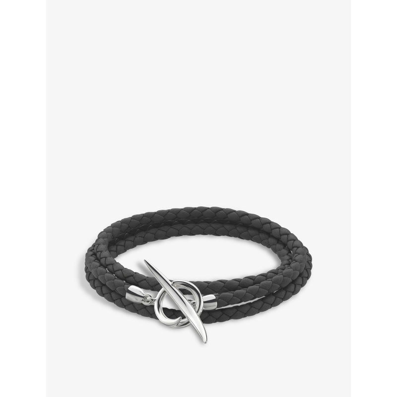 Quill sterling silver and leather bracelet - S
