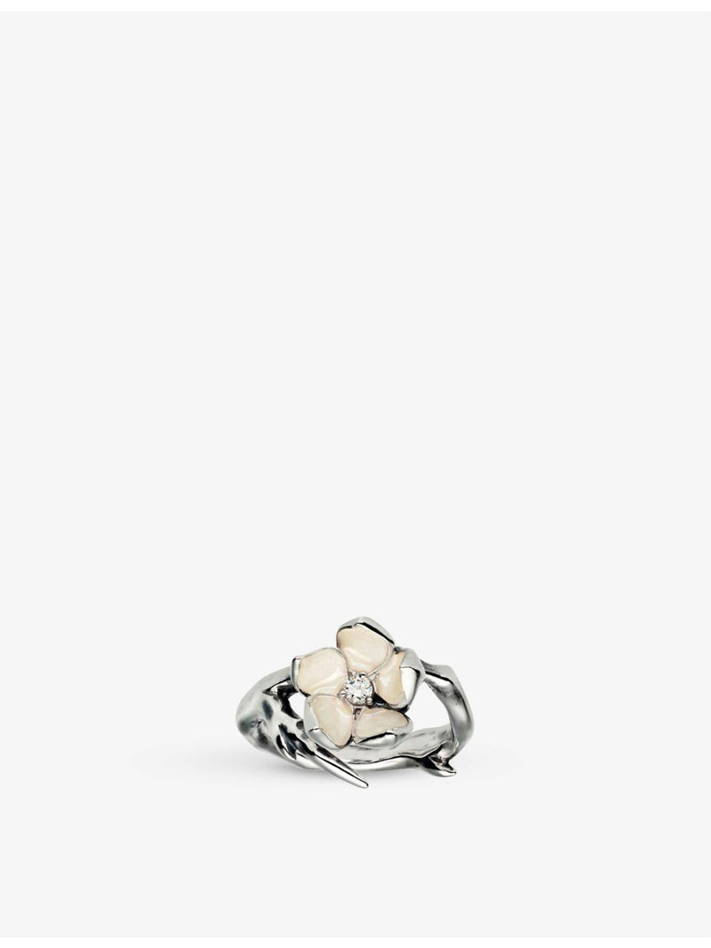 Shaun Leane cherry blossom sterling silver ring with diamond - British product