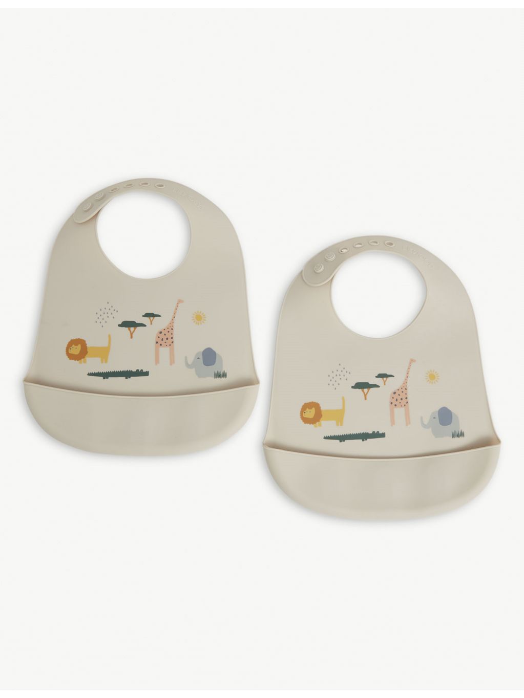 Liewood zoo-print silicone bib set of two (British brand)