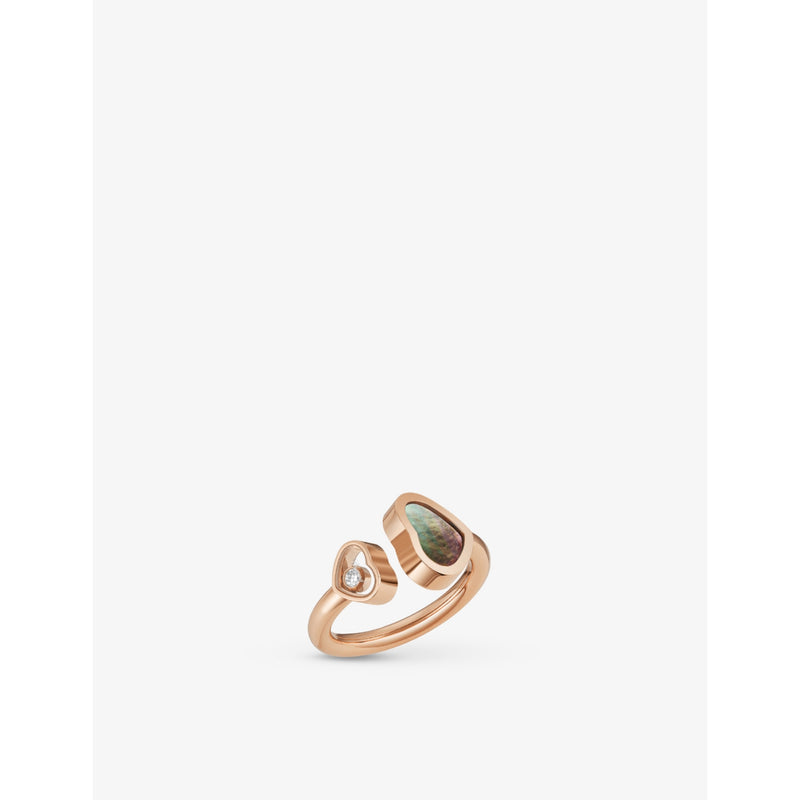 Happy Hearts 18ct rose-gold, 0.04ct diamond and mother-of-pearl ring - 54mm