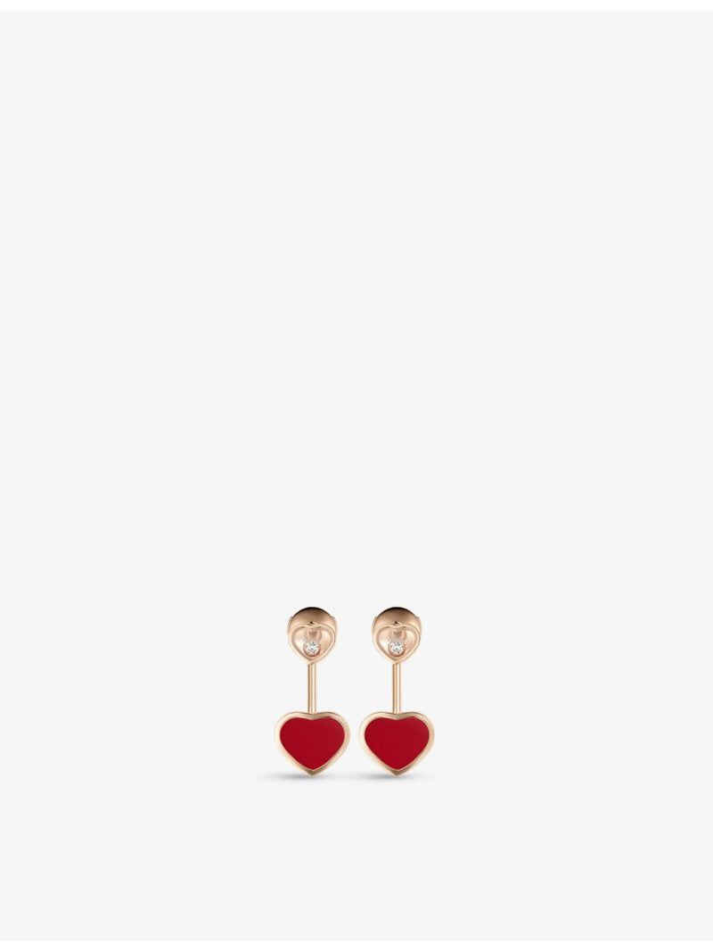 Chopard rose gold heart earrings with diamond and red stone - British product