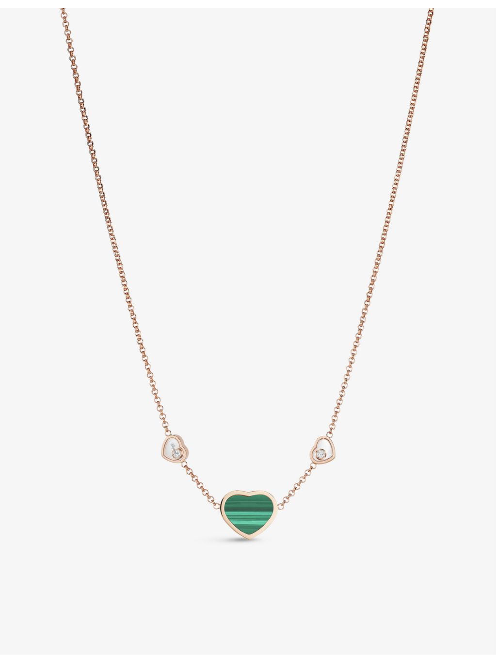 Chopard 18ct rose gold diamond malachite heart necklace - British product