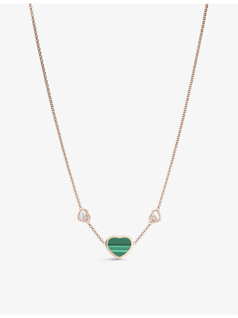 Chopard 18ct rose gold diamond malachite heart necklace - British product