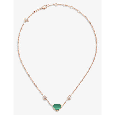 selfridges Chopard Happy Hearts 18ct Rose-Gold 0.1ct Diamond and Malachite Necklace- Buy online at McGrocer