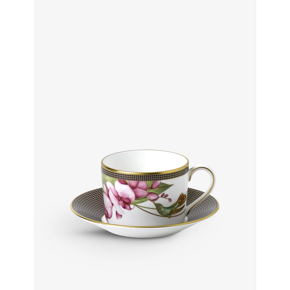 Wedgwood fine bone china teacup and saucer set hummingbird design, imported from the UK