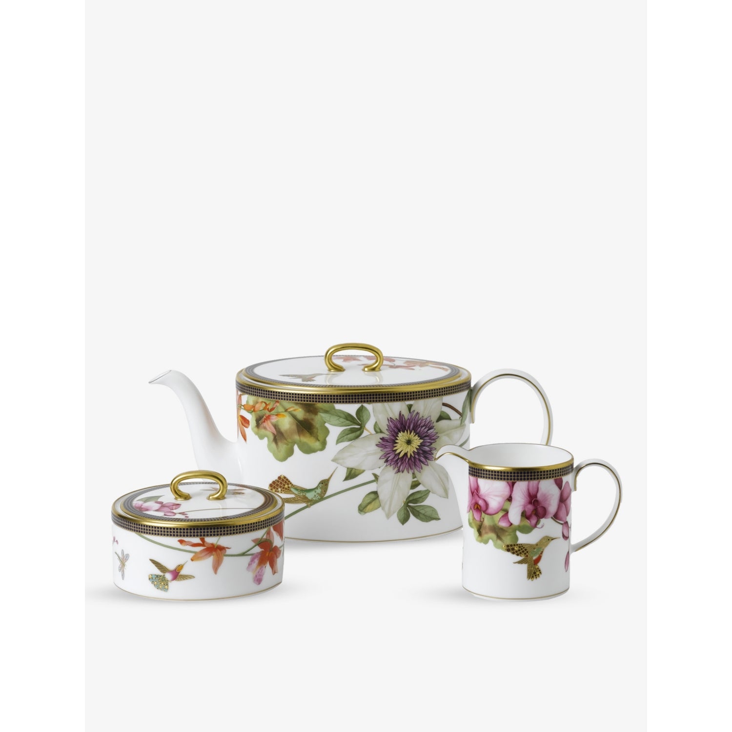 Wedgwood Hummingbird fine bone china 3-piece tea set, imported from the UK
