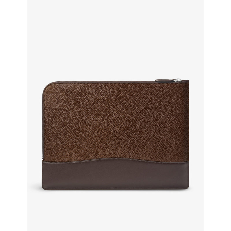 Aspinal of London large logo-embossed leather laptop case, imported from the UK