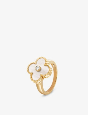 Van Cleef & Arpels Vintage Alhambra 18ct Yellow Gold Mother-of-Pearl Diamond Ring