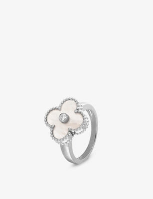 Van Cleef & Arpels Vintage Alhambra 18ct White Gold White Mother-of-Pearl 0.06ct Diamond Ring