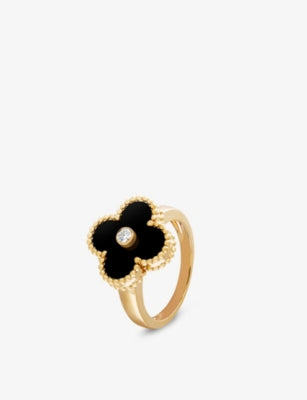 Van Cleef & Arpels Vintage Alhambra 18ct Yellow Gold Onyx Diamond Ring