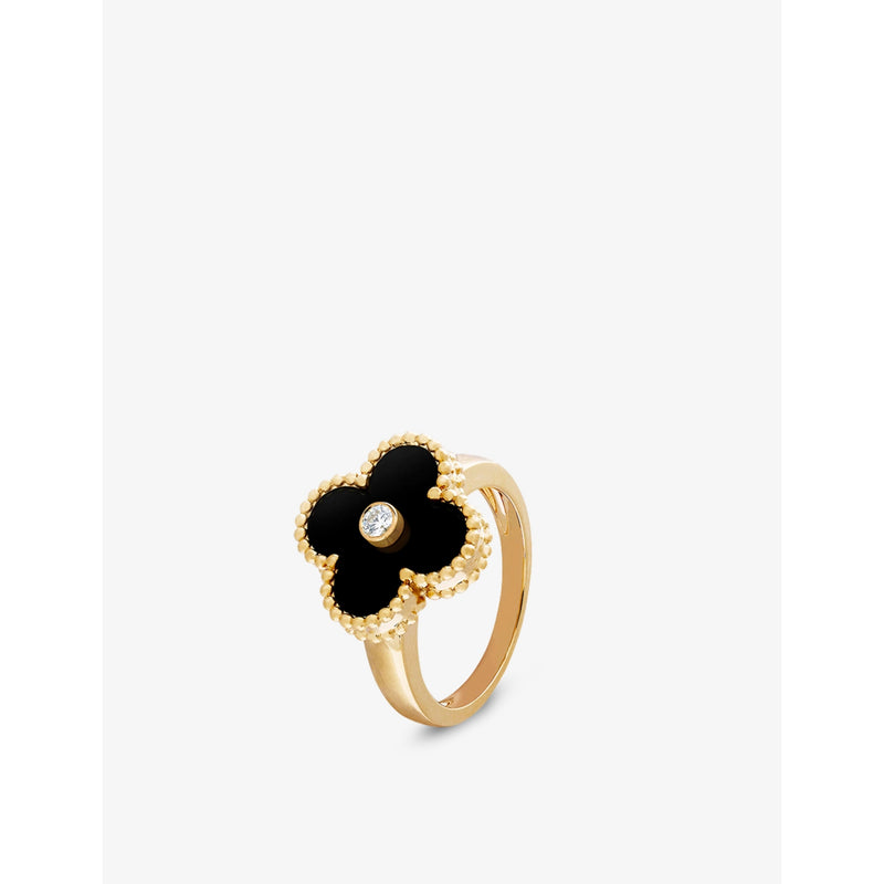 Vintage Alhambra 18ct Yellow-Gold, Onyx And 0.06ct Diamond Ring - K
