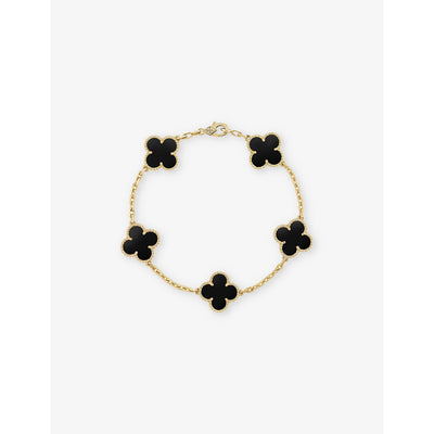 selfridges Van Cleef & Arpels Vintage Alhambra Yellow-Gold and Onyx Bracelet 18cm- Buy online at McGrocer