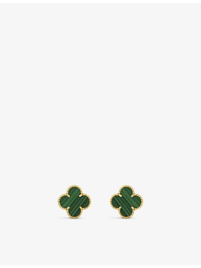 selfridges Vintage Alhambra 18ct Yellow-Gold And Malachite Stud Earrings- Buy online at McGrocer