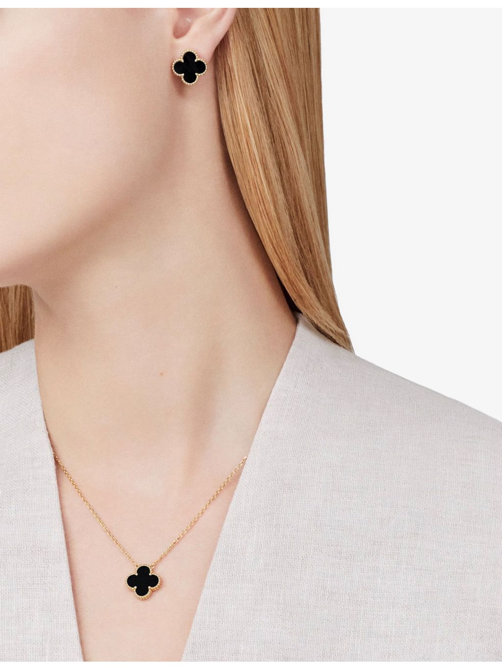 Van Cleef & Arpels Alhambra 18ct gold onyx stud earrings, UK version