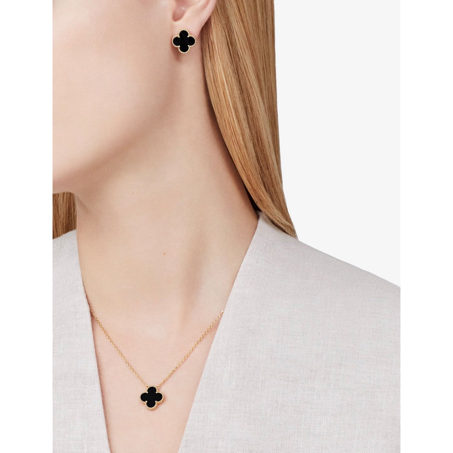 Van Cleef & Arpels Alhambra 18ct gold onyx stud earrings, UK version