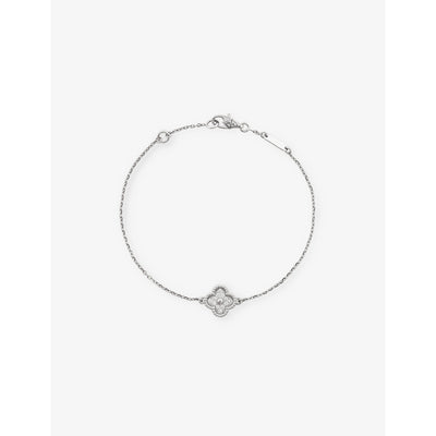 selfridges Van Cleef & Arpels Sweet Alhambra 1-Motif Rhodium Plated 18ct White-Gold 0.08ct Diamond Bracelet- Buy online at McGrocer