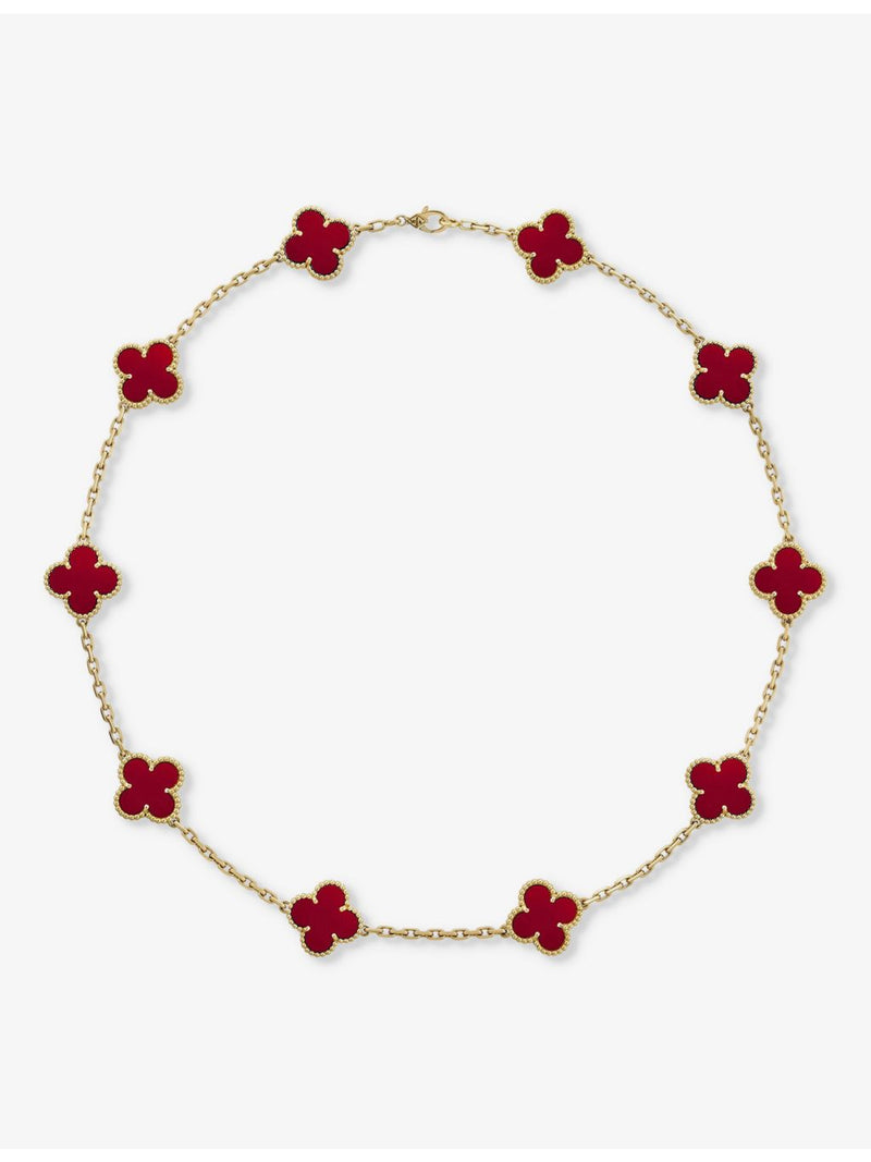 Van Cleef & Arpels Vintage Alhambra 18ct gold carnelian necklace 42cm (British brand)