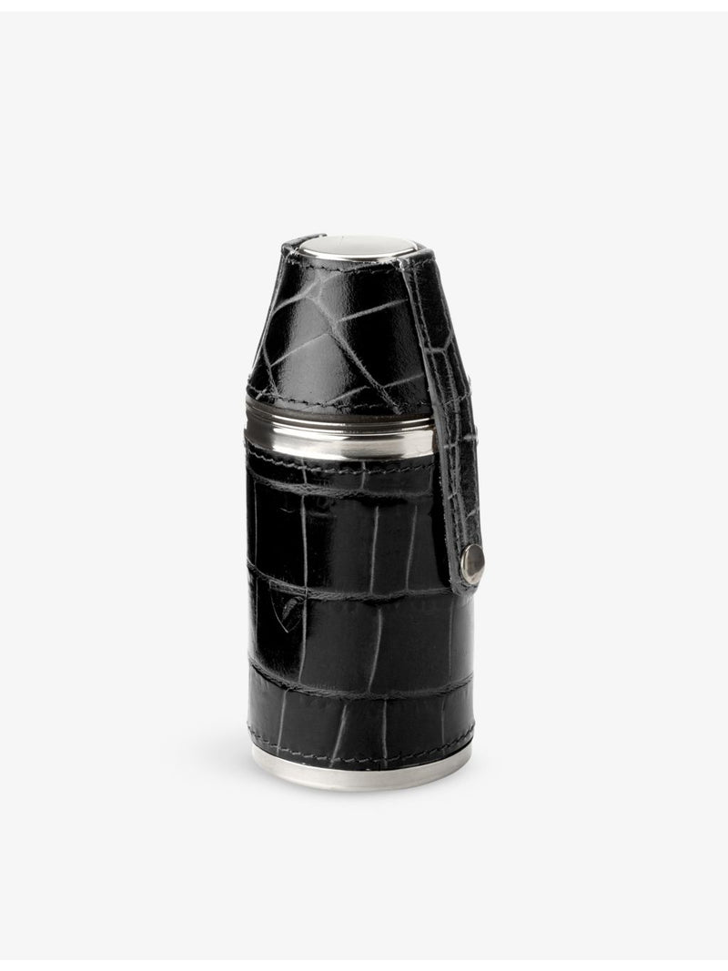 Aspinal of London steel and leather flask set, UK version