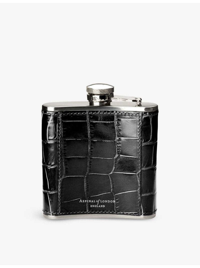 Aspinal of London croc-embossed leather hip flask 142ml (British brand)